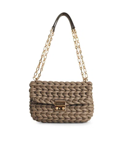 Michael Michael Kors Tribeca Shoulder Bag In Birch Woven Leather In Sand