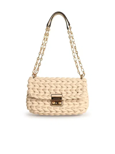Michael Michael Kors Tribeca' Shoulder Bag In Light Cream Braided Leather In Neutral