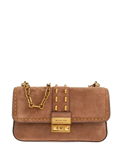 Michael Michael Kors Tribeca Studded Chain Leather Shoulder Bag In Brown
