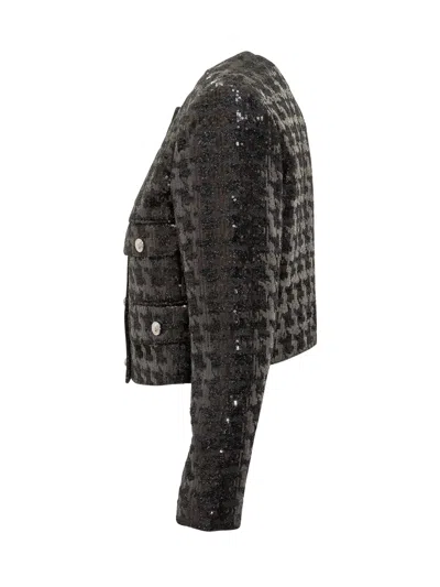 Michael Michael Kors Tweed Blazer With Paintillettes In Black