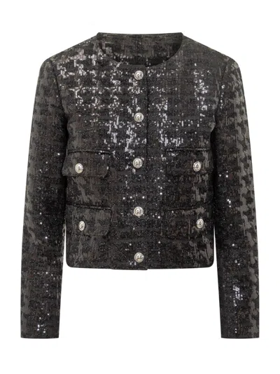 Michael Michael Kors Tweed Blazer With Paintillettes In Black