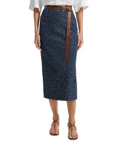 Michael Michael Kors Tweed Sequin Denim Skirt In Blue