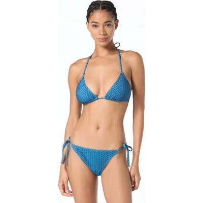 Michael Michael Kors Twill Logo String Bikini Top In Blue