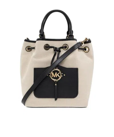 Michael Michael Kors Two-tone Leather-trim Bucket Bag In Nude