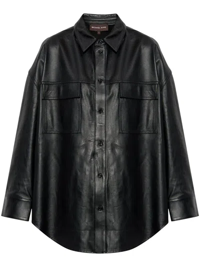 MICHAEL MICHAEL KORS UNISEX OVERSIZED LEATHER SHIRT,UR540S0HW8 001 BLACK