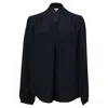 Michael Michael Kors V-neck Blouse In Navy Blue Silk In Blue
