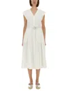 Michael Michael Kors White Sleeveless Long Dress With V Neck And Adjustable Belt In Cotton Stretch Woman In White