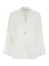 Michael Michael Kors White Blouse With V Neck And Charm With Logo Detail On The Front In Ramie Woman In White