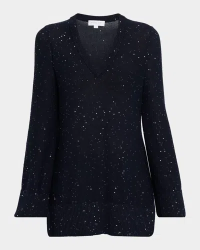 Michael Michael Kors V-neck Sequin Knit Sweater In Blue
