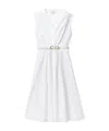 Michael Michael Kors White Sleeveless Long Dress With V Neck And Adjustable Belt In Cotton Stretch Woman In White