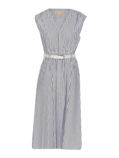 Michael Michael Kors White And Light Blue Dressv-neck In Gray