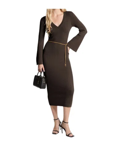 Michael Michael Kors V-neck Belted Midi Dress In Multi