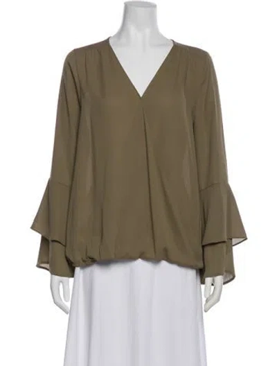 Pre-owned Michael Michael Kors V-neck Long Sleeve Blouse In Green