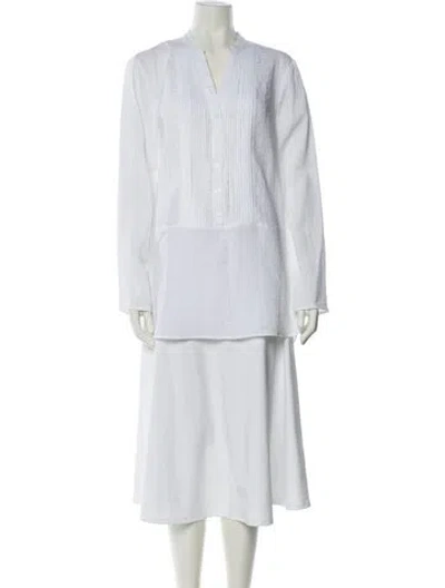 Pre-owned Michael Michael Kors V-neck Long Sleeve Tunic In White