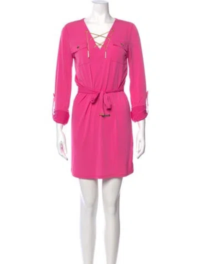Pre-owned Michael Michael Kors V-neck Mini Dress In Pink