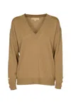Michael Michael Kors V-neck Rib Trim Sweater In Brown