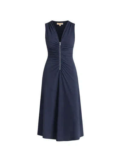 Michael Michael Kors V-neck Zip Midi Dress In Blue