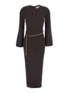 Michael Michael Kors Ribbed Chain-belt Midi Dress In Brown