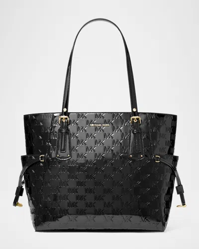 Michael Michael Kors Voyager Monogram Patent Tote Bag In Black