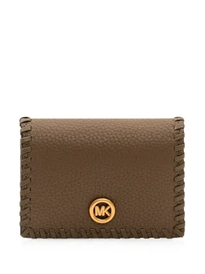Michael Michael Kors Whipstitch-trim Leather Card Case In Brown