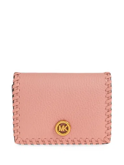 Michael Michael Kors Whipstitch-trim Leather Card Holder In Pink