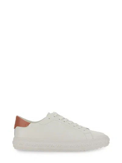 Michael Michael Kors White Cow Leather Sneakers With Textured Sole In Grey