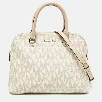 Pre-owned Michael Michael Kors White Signature Coated Canvas Large Cindy Dome Bag