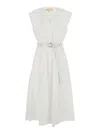 Michael Michael Kors White Sleeveless Long Dress With V Neck And Adjustable Belt In Cotton Stretch Woman In White