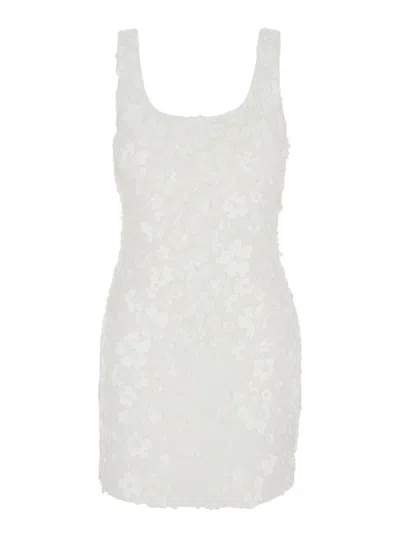 Michael Michael Kors White Sleeveless Mini Dress With Round Neck And All-over Floral Embroidery In Tech Fabric Stretch Wo