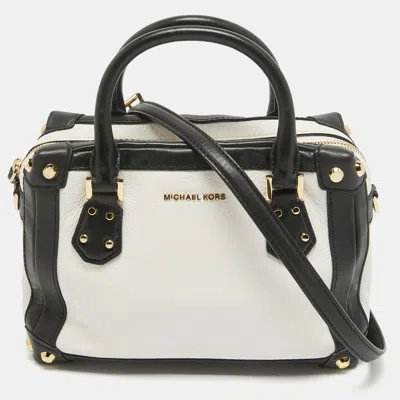 Pre-owned Michael Michael Kors White/black Leather Small Taryn Satchel