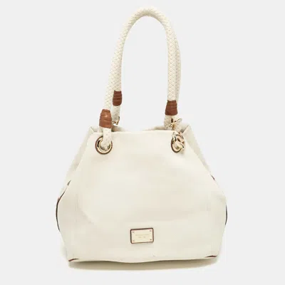 Pre-owned Michael Michael Kors White/brown Canvas Marina Grab Tote