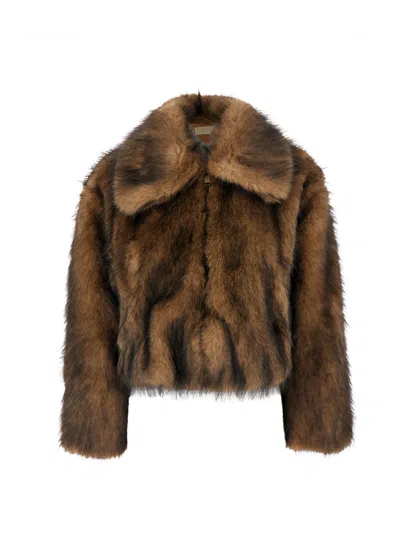 Michael Michael Kors Wide-collar Eco Fur Zip Jacket For Women In Brown
