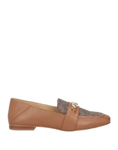 Michael Michael Kors Woman Loafers Camel Size 7.5 Leather, Pvc - Polyvinyl Chloride In Multi