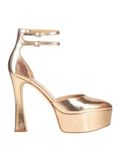 Michael Michael Kors Woman Pumps Platinum Size 6.5 Leather In Gold