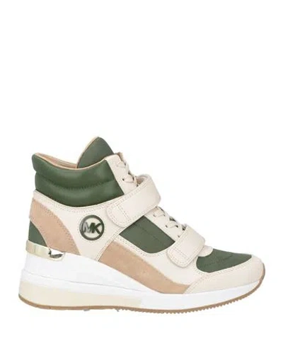 Michael Michael Kors Woman Sneakers Off White Size 8 Leather, Textile Fibers In Green