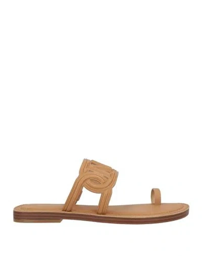 Michael Michael Kors Woman Thong Sandal Camel Size 7 Leather In Brown