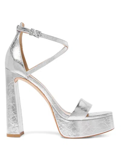 Michael Michael Kors Women's Cami 125mm Leather Platform Sandals In Silver