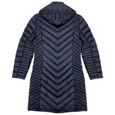 Michael Michael Kors Women Chevron Double Layer Zipper 3/4 Hooded Packable Coat In Blue