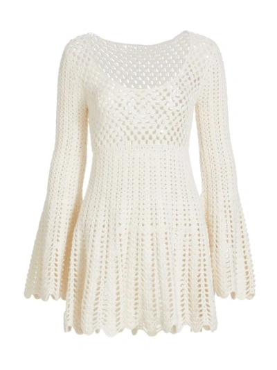 Michael Michael Kors Women's Cotton-cashmere Crochet Bell-sleeve Minidress In Optic White