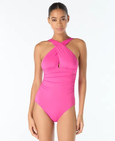 Michael Michael Kors Women's Cross-neck Smocked One-piece Swimsuit In Multi