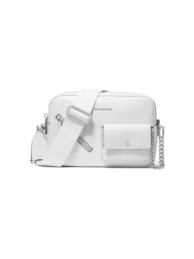 Michael Michael Kors Women's Double-zip Leather Medium Camera Crossbody Bag In White