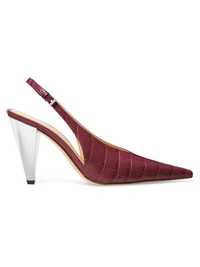 Michael Michael Kors Women's Electra 95mm Croc-embossed Leather Pumps In Burgundy