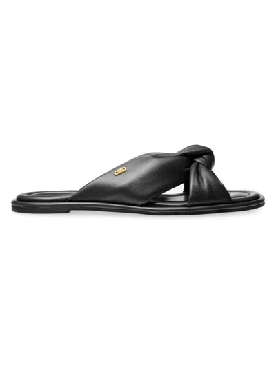 Michael Michael Kors Women's Elena Knotted Leather Flat Sandals In Black