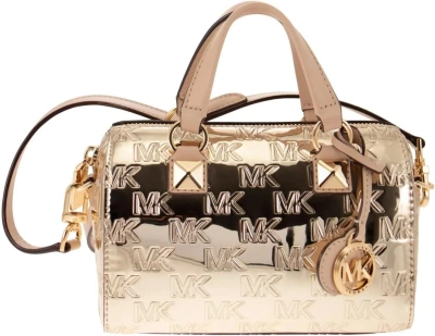 Michael Michael Kors Women's Grayson Patent Leather Small Duffle Crossbody Handbag, Pale Gold