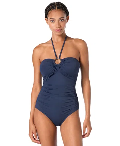 Michael Michael Kors Women's Halter Ruched One-piece Swimsuit In Blue