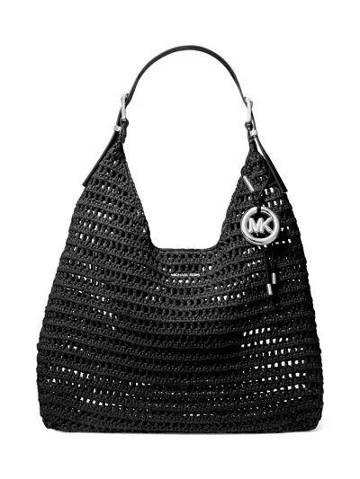 Michael Michael Kors Women's Large Logo Crochet Hobo Bag In Black