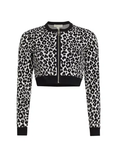 Michael Michael Kors Women's Leopard Jacquard Cropped Jacket In Black