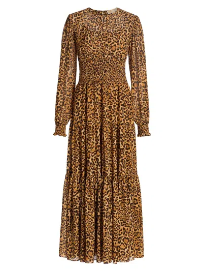 Michael Michael Kors Women's Leopard Print Slit Maxi Dress In Brown