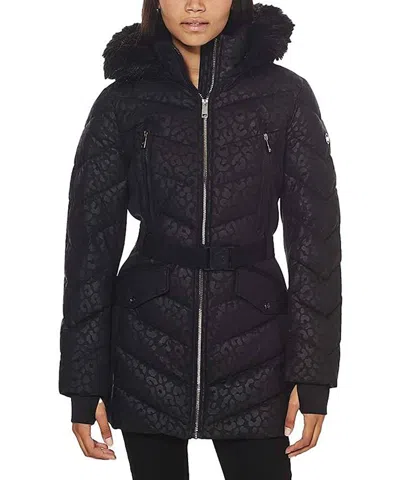 Michael Michael Kors Leopard-print Puffer Coat In Black