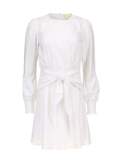 Michael Michael Kors Women's Long-sleeve Linen Tie-front Minidress In White